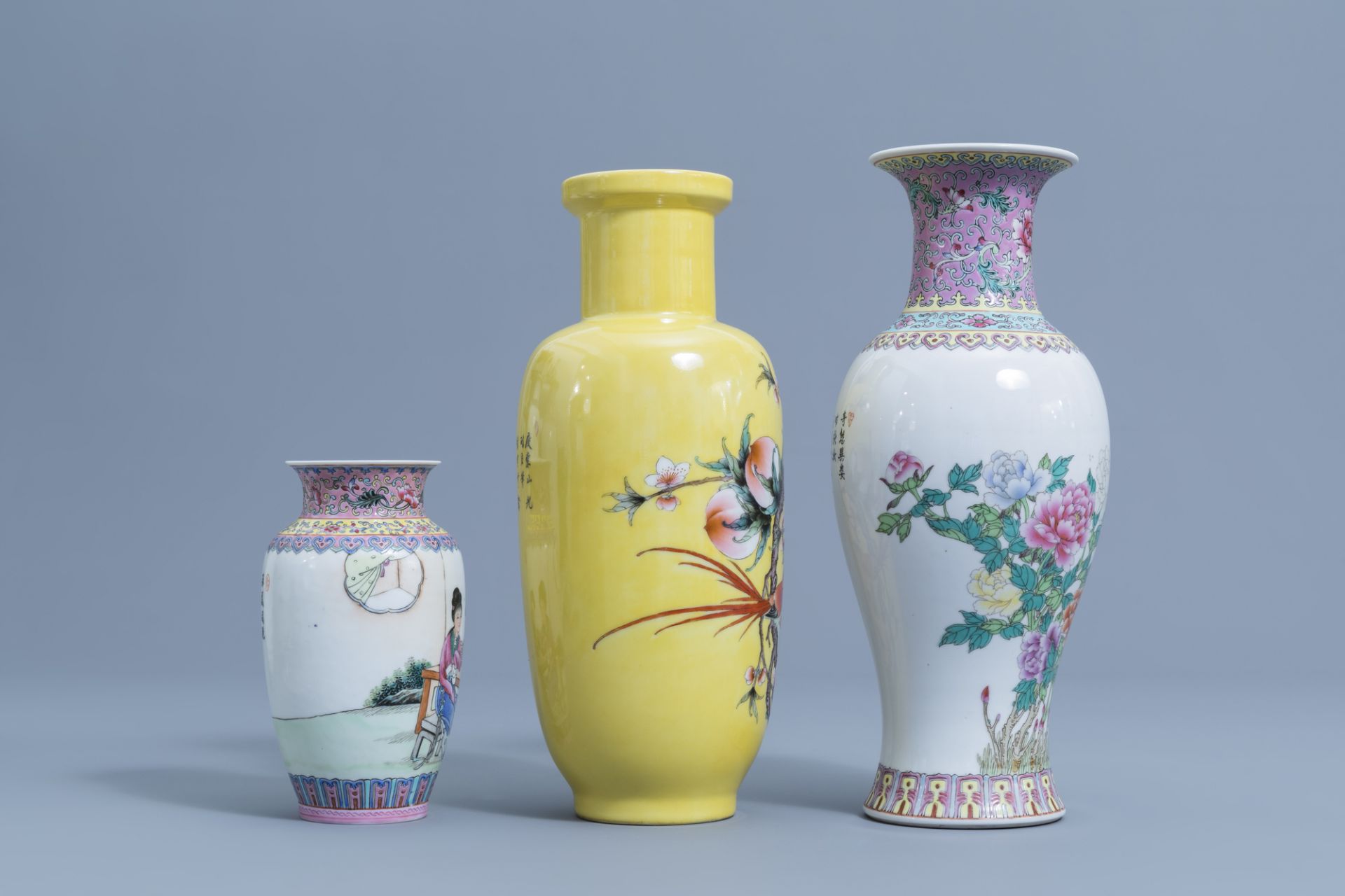 Five various Chinese famille rose vases, 20th C. - Image 9 of 13