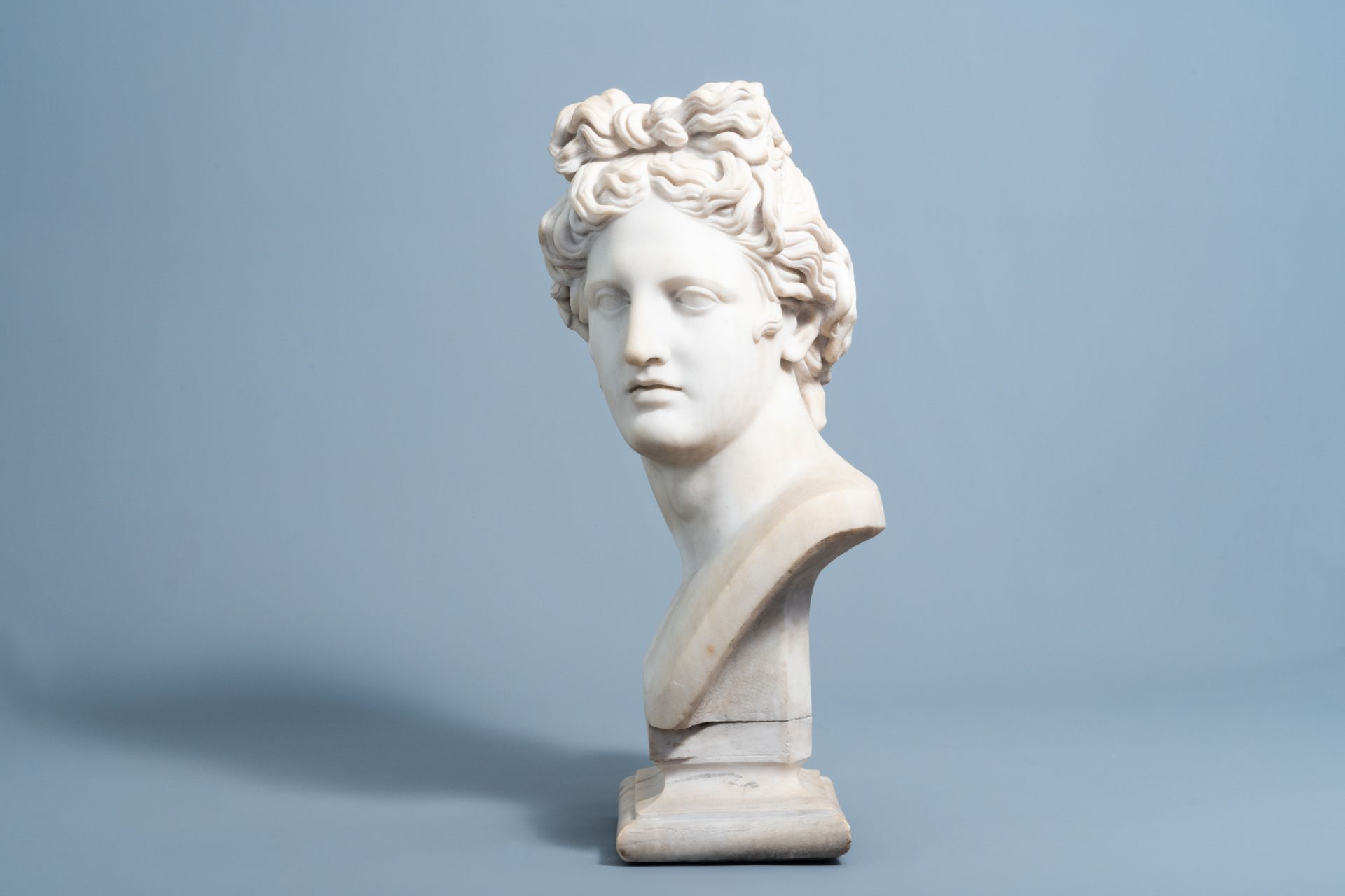 Italian school, after the antique: Bust of the Apollo Belvedere, white marble, ca. 1800 - Image 3 of 9