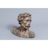 Belgian or French school: Portrait bust of a man, patinated terracotta, 20th C.