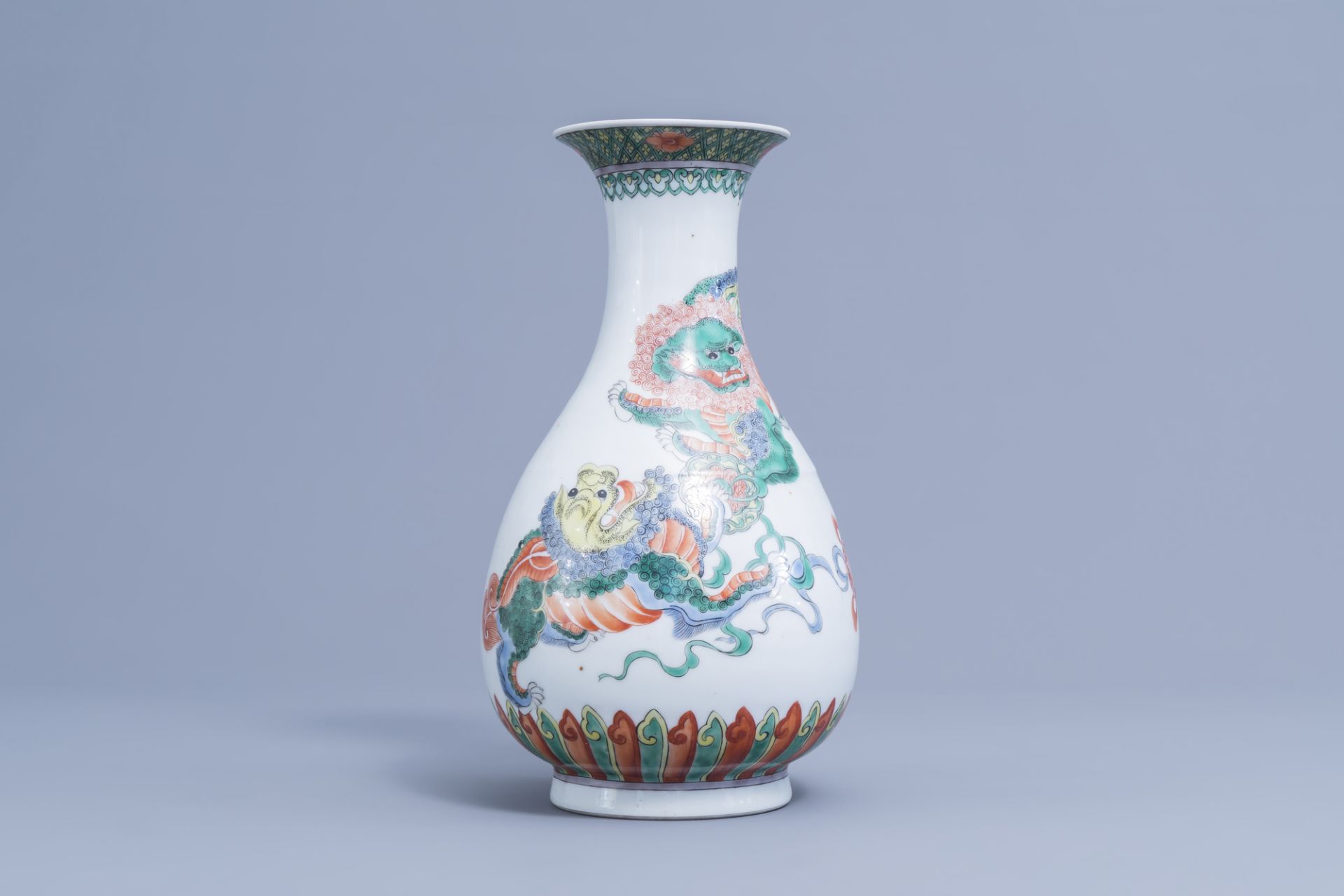 Three various Chinese famille verte and polychrome vases, 20th C. - Image 8 of 13