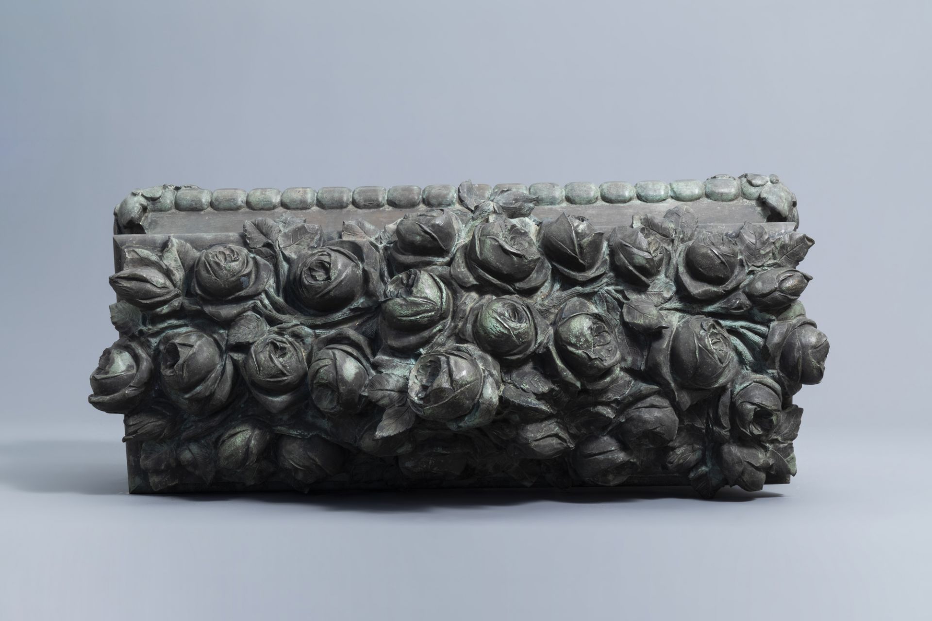 Jean Rabiant (19th/20th C.): A patinated metal garden ornament with floral design - Image 6 of 8