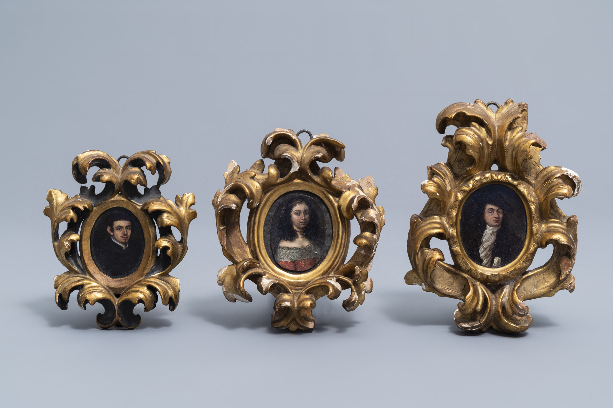 Italian school: Three portrait miniatures, oil on copper, 17th/18th C.