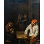 Dutch school, monogrammed H.R.: Peasants making merry at an inn, oil on canvas, 17th/18th C.