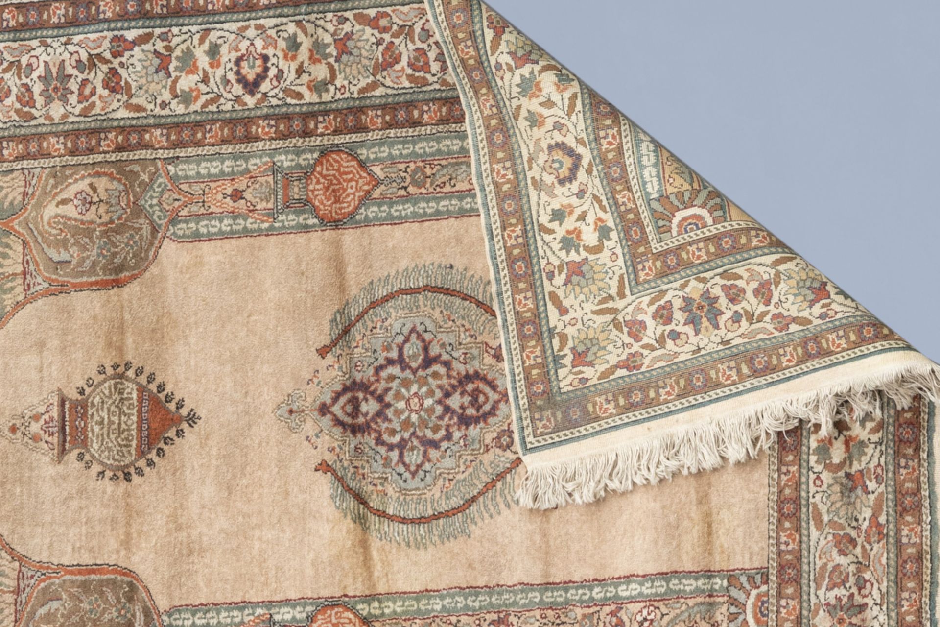 A Persian Mashad rug and a Turkish Kayseri rug with floral design, wool and wool and silk on cotton, - Image 4 of 4