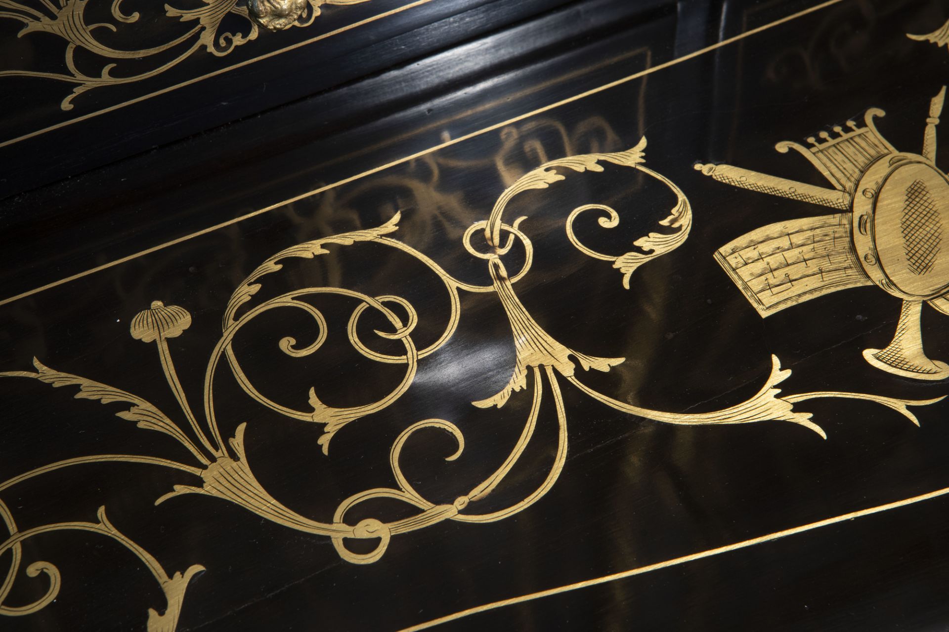 A French ebonised wooden brass inlaid and gilt bronze mounted bonheur du jour, Napoleon III, 19th/20 - Image 16 of 23