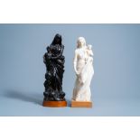 Two Virgin and Child groups in wood and alabaster, one signed K. Van Zundert, 19th/20th C.