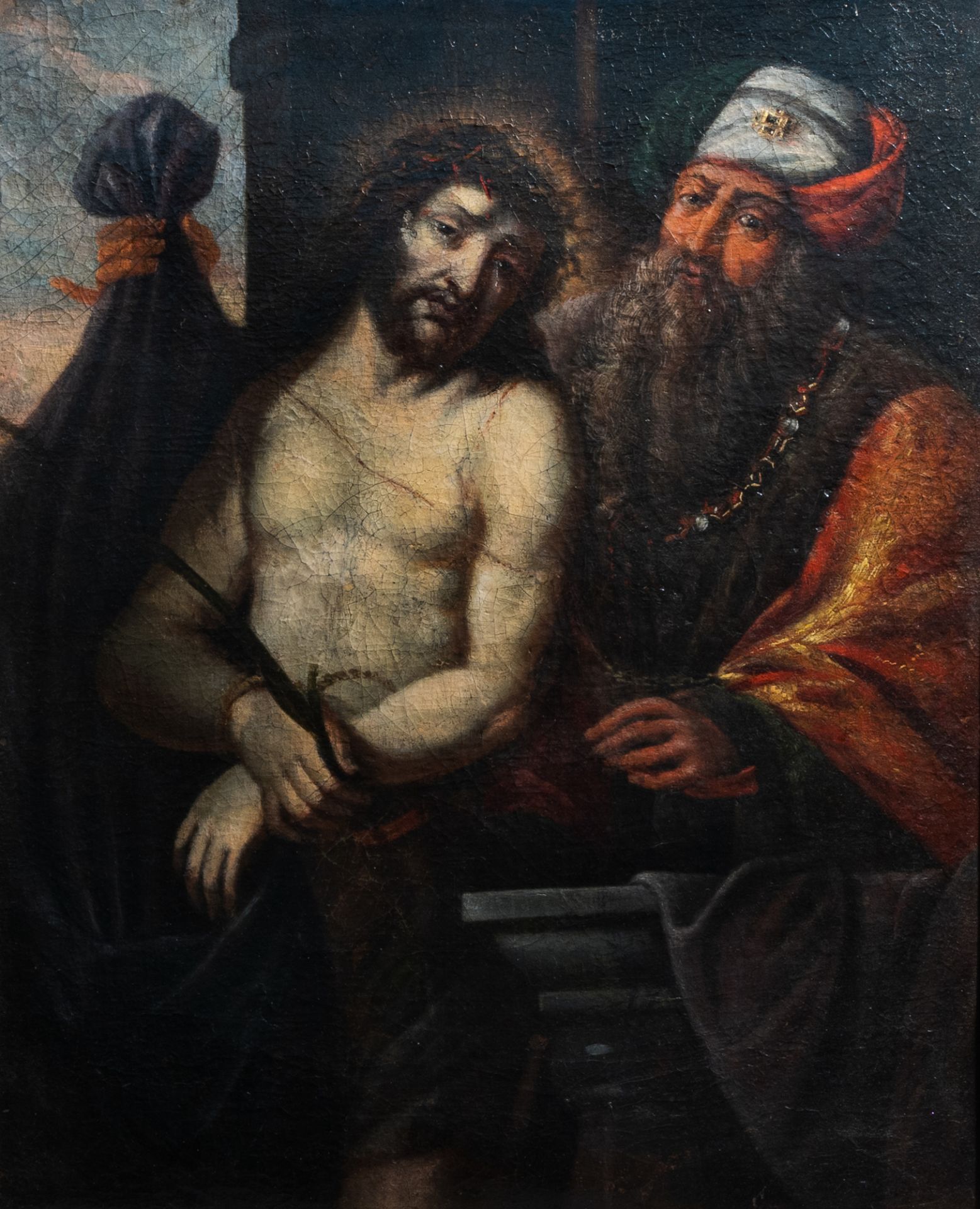 Flemish school: 'Ecce Homo', oil on canvas, 17th C.