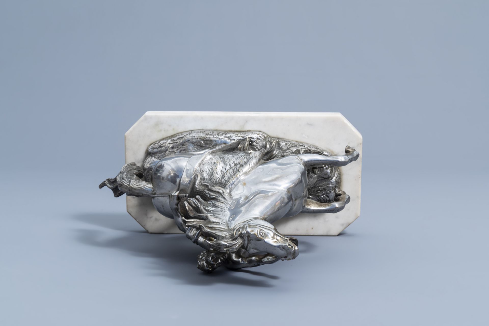 French school, after Guillaume Coustou the Elder (1677-1746): A Marly horse, silver plated bronze on - Image 8 of 9