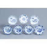 Seven Chinese blue and white dishes with a landscape and floral design, Qianlong