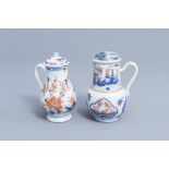 Two Chinese Imari style jugs and covers with floral design and a landscape, Kangxi/Qianlong