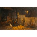 Henri De Braekeleer (1840-1888, or in the manner of): Barn interior, oil on paper on canvas