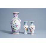 Three various Chinese famille rose vases, 20th C.