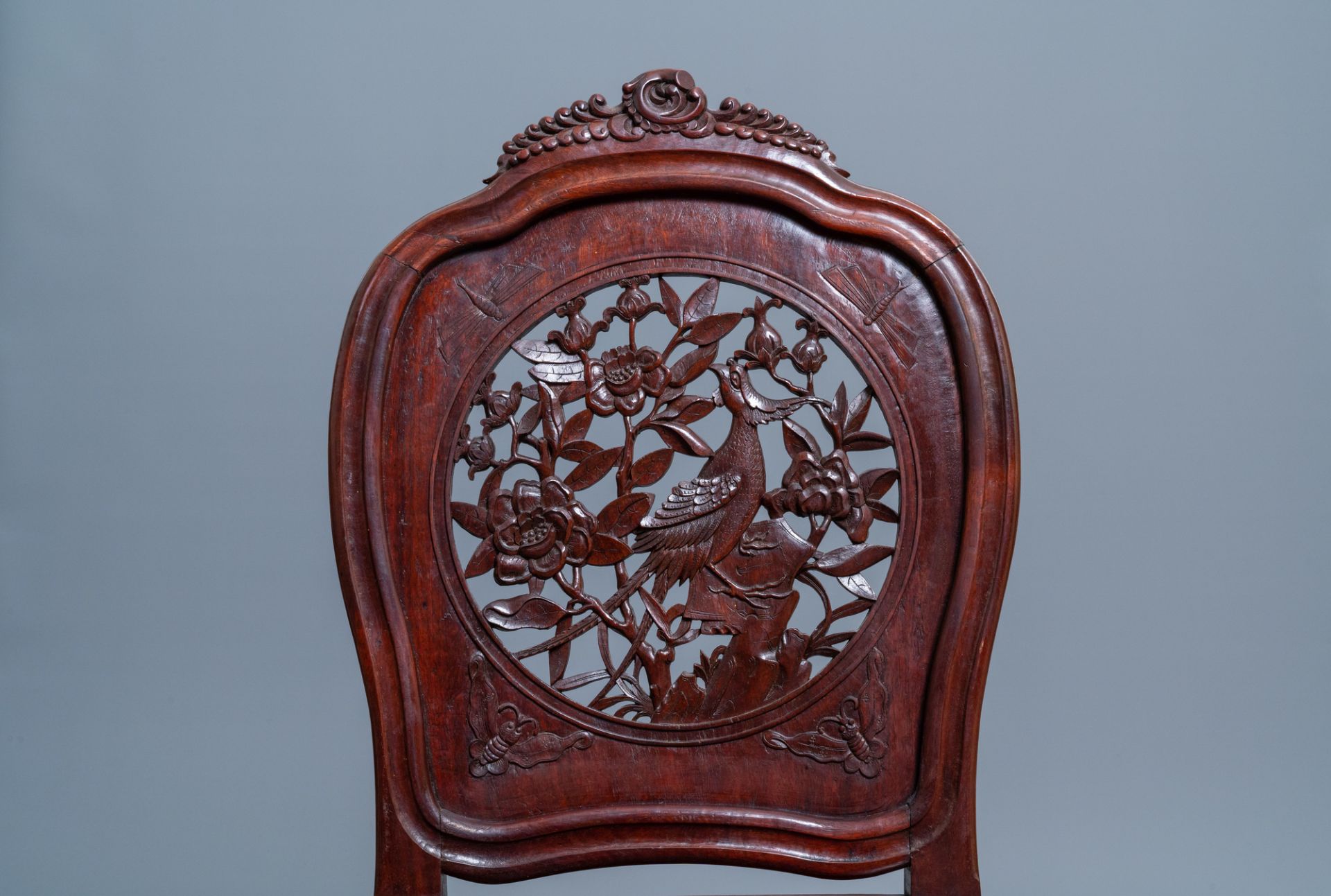 Four wooden chairs with reticulated backs, Macao or Portuguese colonial, 19th C. - Image 34 of 47