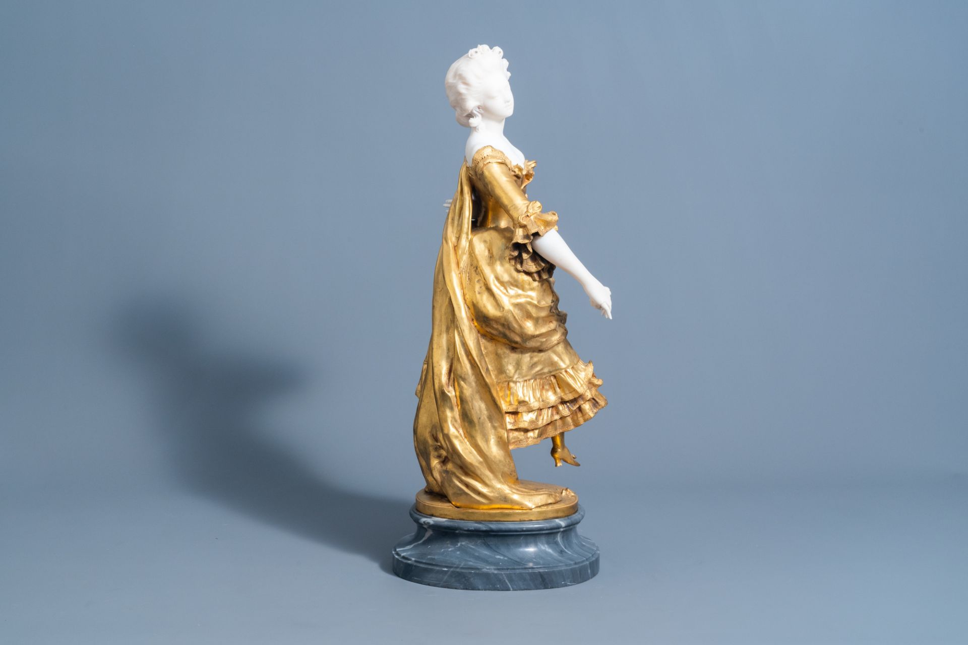 Affortunato Gory (act. 1895/1925): A dancing lady with a flower in her hand, marble and gilt bronze, - Image 6 of 11
