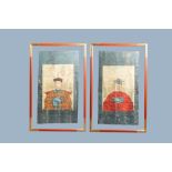 Chinese school, colours on canvas: 19th C.: A pair of portraits of a Mandarin official and his wife