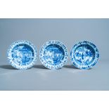 Three Chinese blue and white 'Romance of the Western Chamber' dishes, Yongzheng