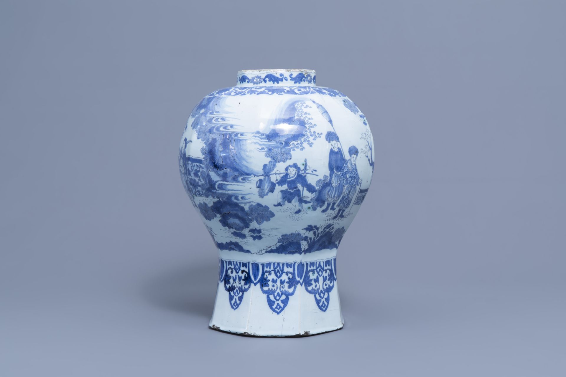 A large Dutch Delft blue and white 'chinoiserie' baluster vase, 17th C. - Image 4 of 6