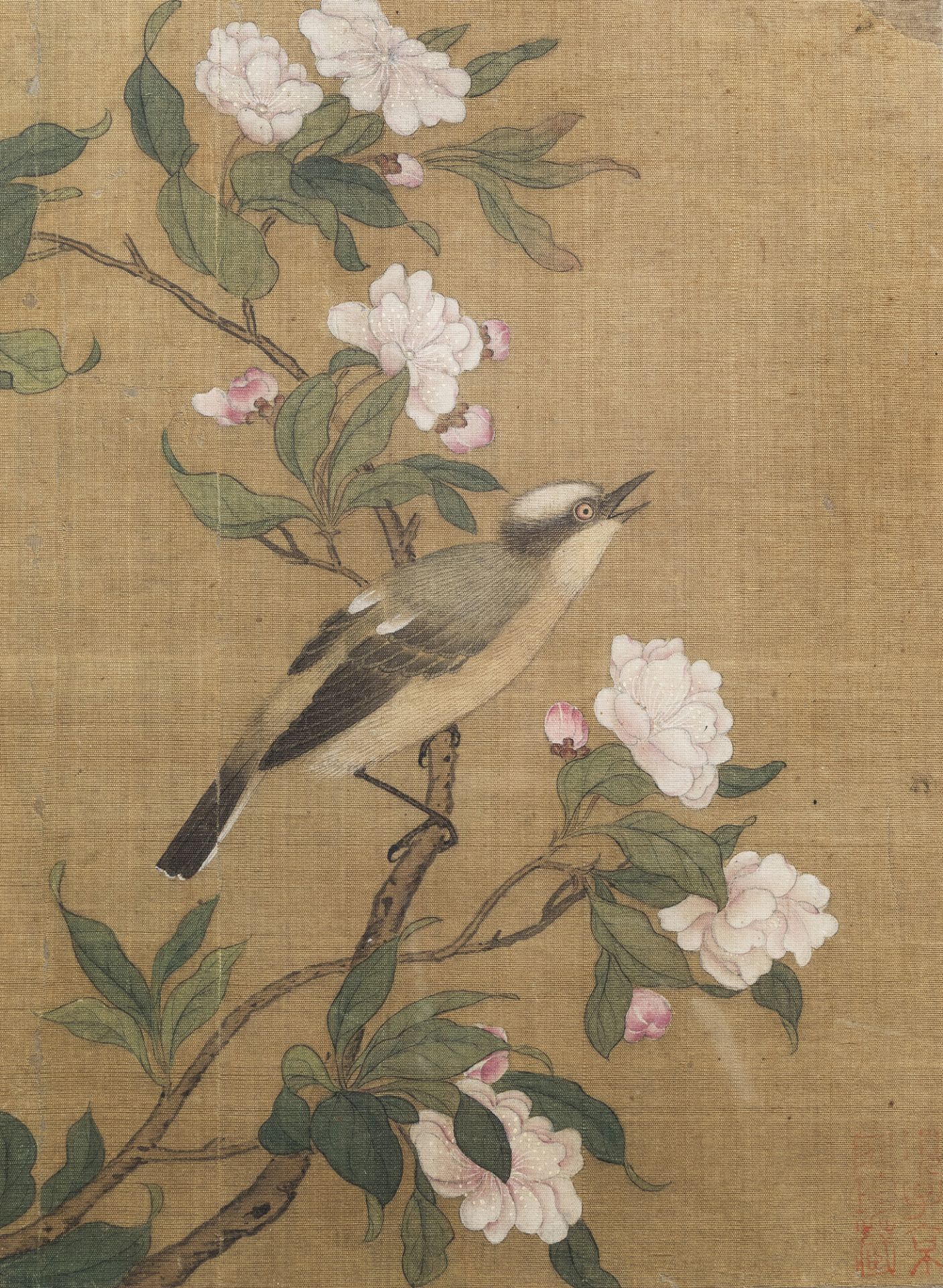 Chinese school, ink and colours on silk, 19th/20th C.: Two works depicting birds between blossoming - Image 3 of 4