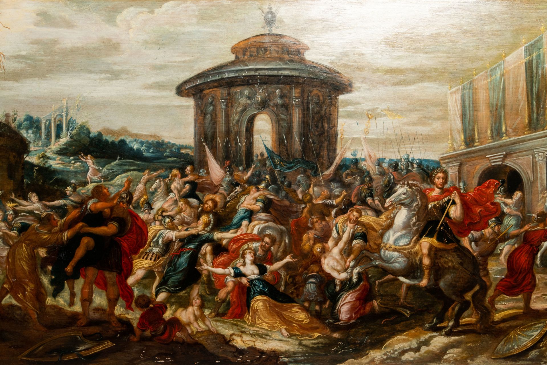 Flemish school: The rape of the Sabine women, oil on panel, 17th C. - Image 5 of 6