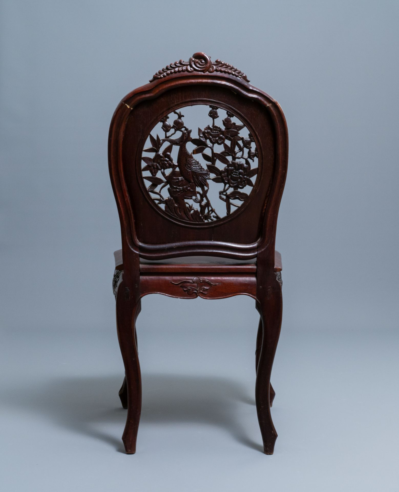 Four wooden chairs with reticulated backs, Macao or Portuguese colonial, 19th C. - Image 14 of 47