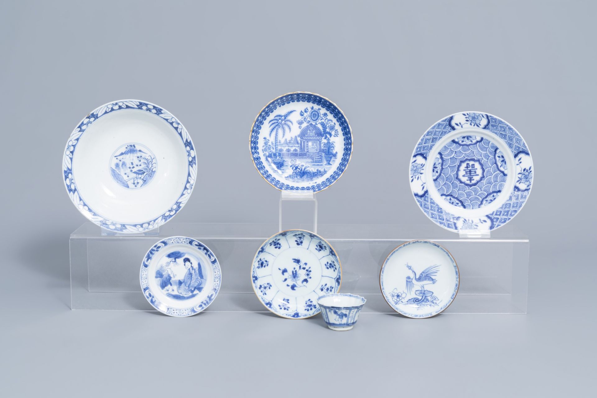 A varied collection of blue and white porcelain, Kangxi and later
