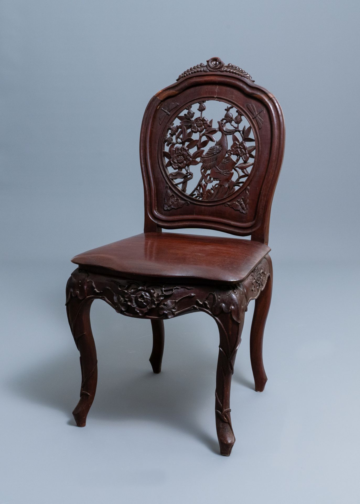 Four wooden chairs with reticulated backs, Macao or Portuguese colonial, 19th C. - Image 4 of 47