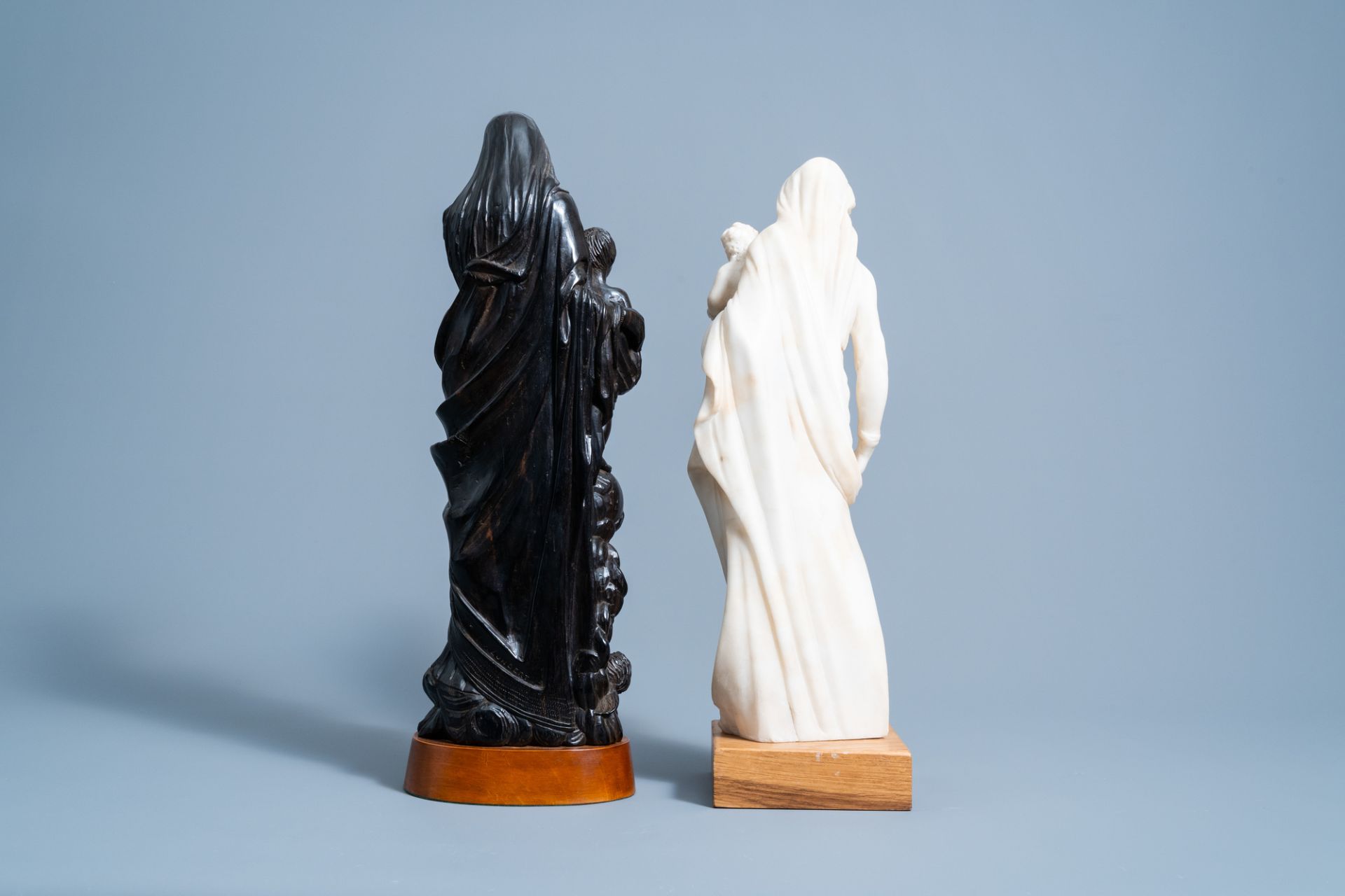 Two Virgin and Child groups in wood and alabaster, one signed K. Van Zundert, 19th/20th C. - Image 3 of 6