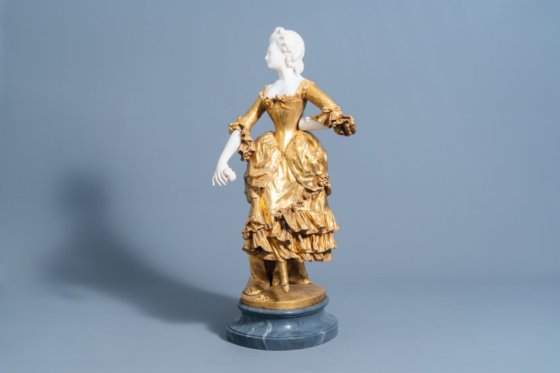 Affortunato Gory (act. 1895/1925): A dancing lady with a flower in her hand, marble and gilt bronze, - Image 3 of 11