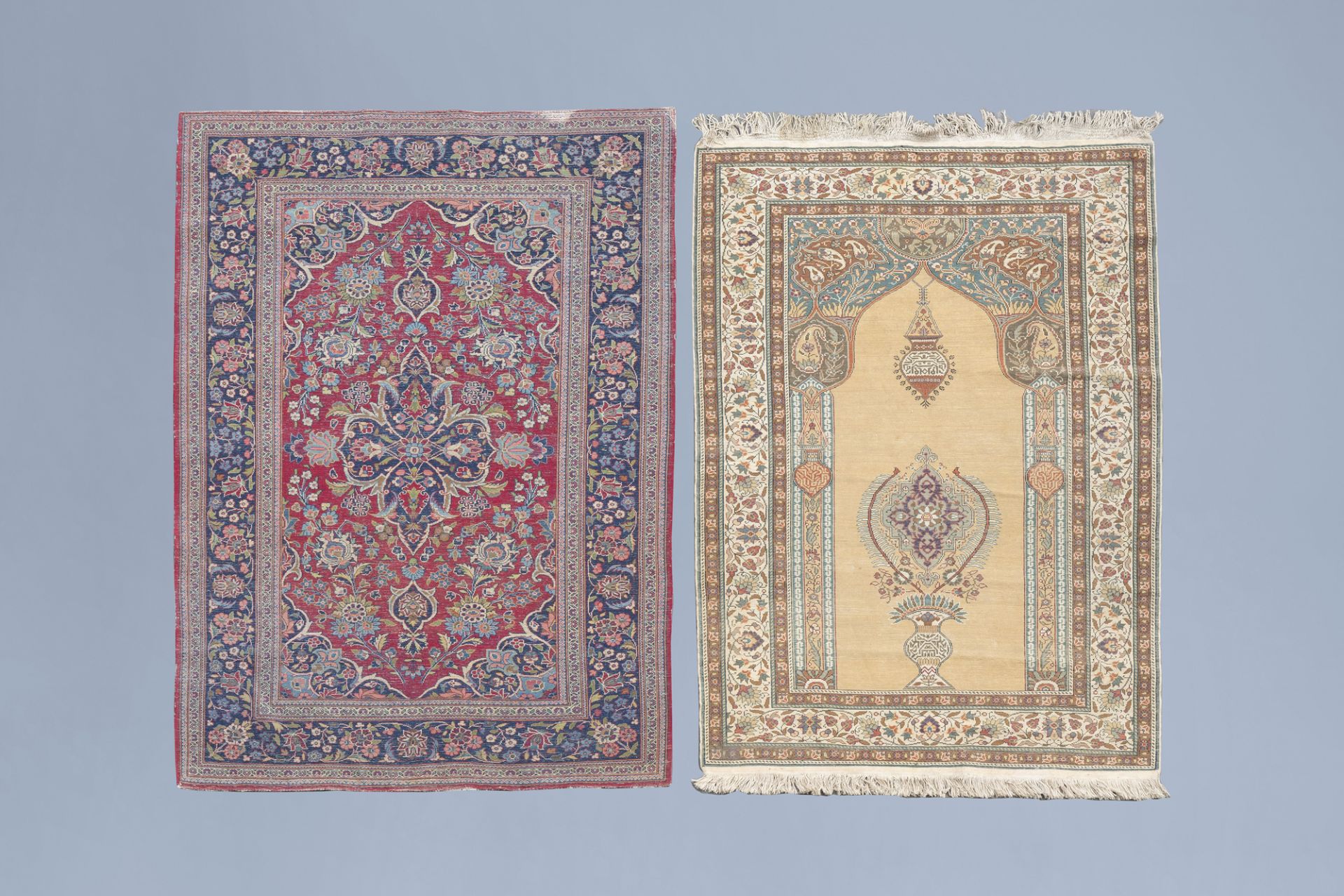 A Persian Mashad rug and a Turkish Kayseri rug with floral design, wool and wool and silk on cotton, - Image 2 of 4