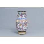 A Chinese Nanking crackle glazed famille rose 'warrior' vase, 19th C.