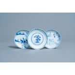 Three various Chinese blue and white Nanking and Ca Mau - Binh Thuan cargo shipwreck saucers, Yongzh