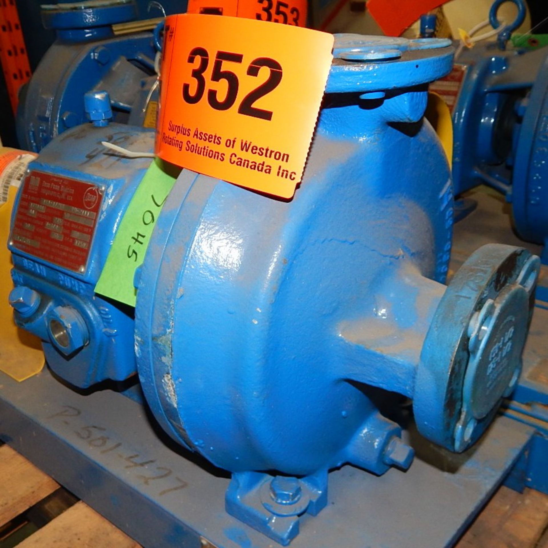 DEAN PH2111 1X1.5/2X8 CENTRIFUGAL PUMP WITH 1750 RPM, 275 PSI, S/N: 178104 (CI) [RIGGING FEE FOR LOT - Image 2 of 3