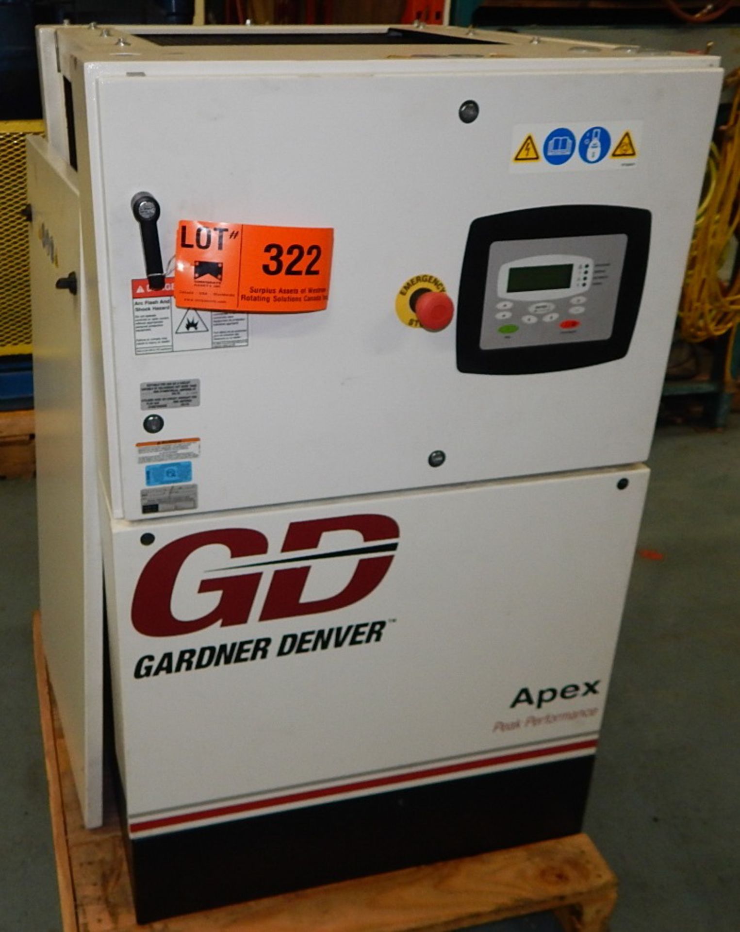 GARDNER DENVER APEX5-15A ROTARY SCREW AIR COMPRESSOR WITH 15 HP, 123 PSI, S/N: D125650 (CI) [RIGGING