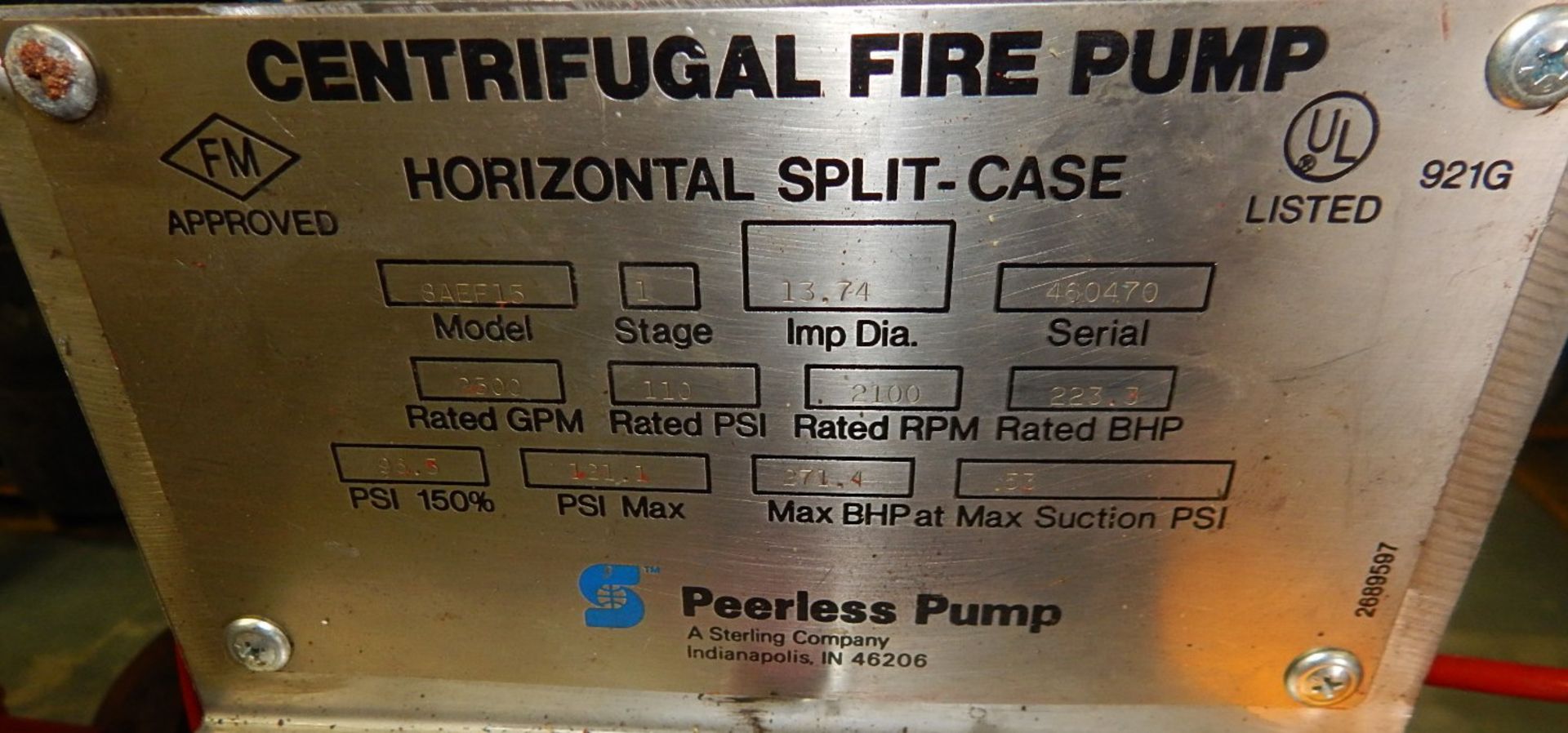 PEERLESS PUMP BAEE15 SKID-MOUNTED CENTRIFUGAL FIRE PUMP WITH 2500 GPM, 121 PSI, 2100 RPM, - Image 6 of 7