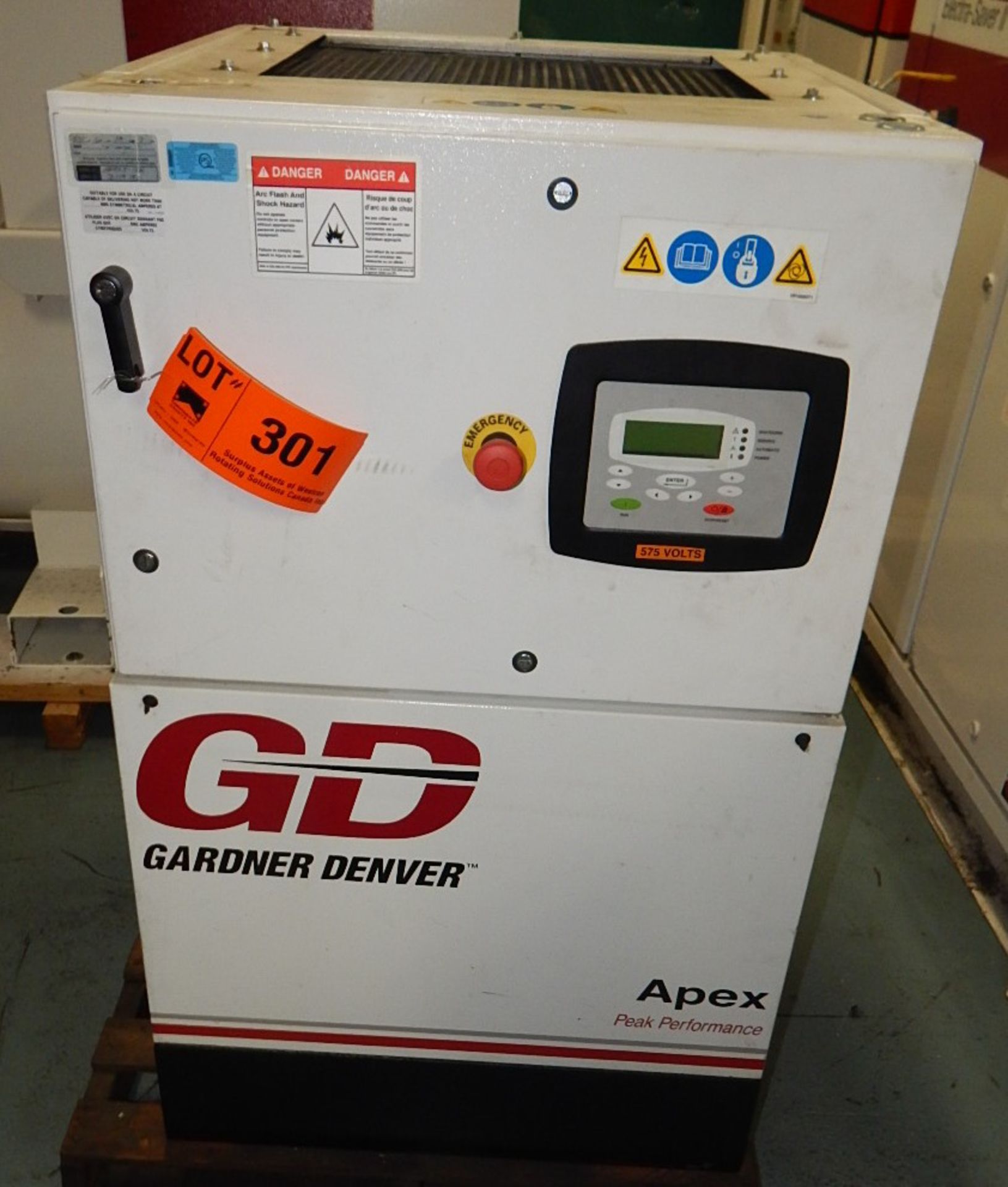 GARDNER DENVER APEX5-15A ROTARY SCREW AIR COMPRESSOR WITH 15 HP, 123 PSI, S/N: D119780 (CI) [RIGGING