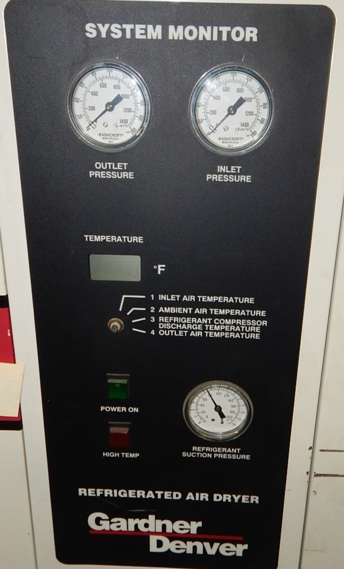 GARDNER DENVER MODEL 7000158 REFRIGERATED AIR DRYER WITH 500 CFM, S/N: 01-16-1997-176 (CI) [ - Image 2 of 5