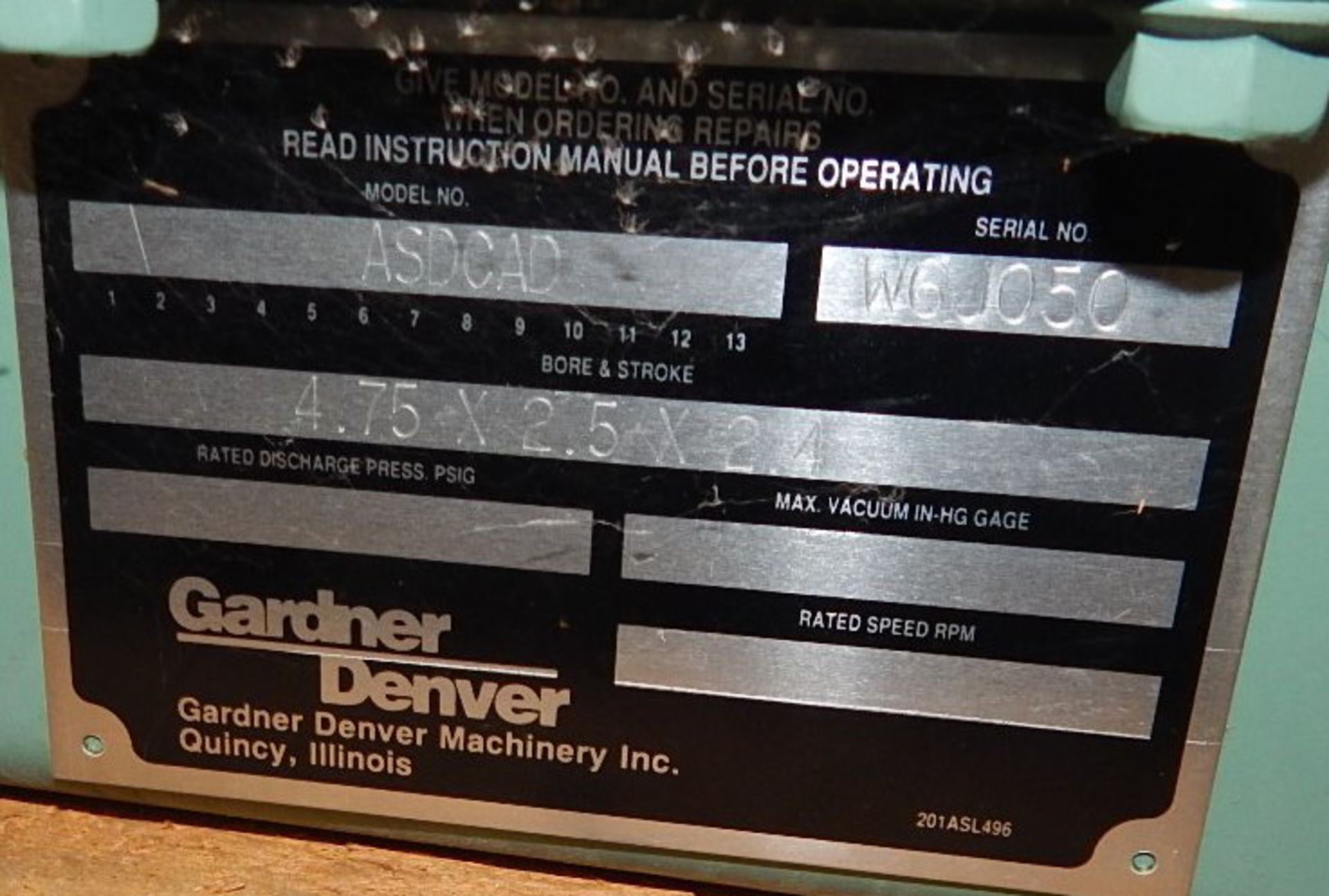 GARDNER DENVER ASDGAD COMPRESSOR HEAD UNIT WITH 4.75 & 2.5X2.4 BORE & STROKE, S/N: W6J050 (CI) [ - Image 4 of 4