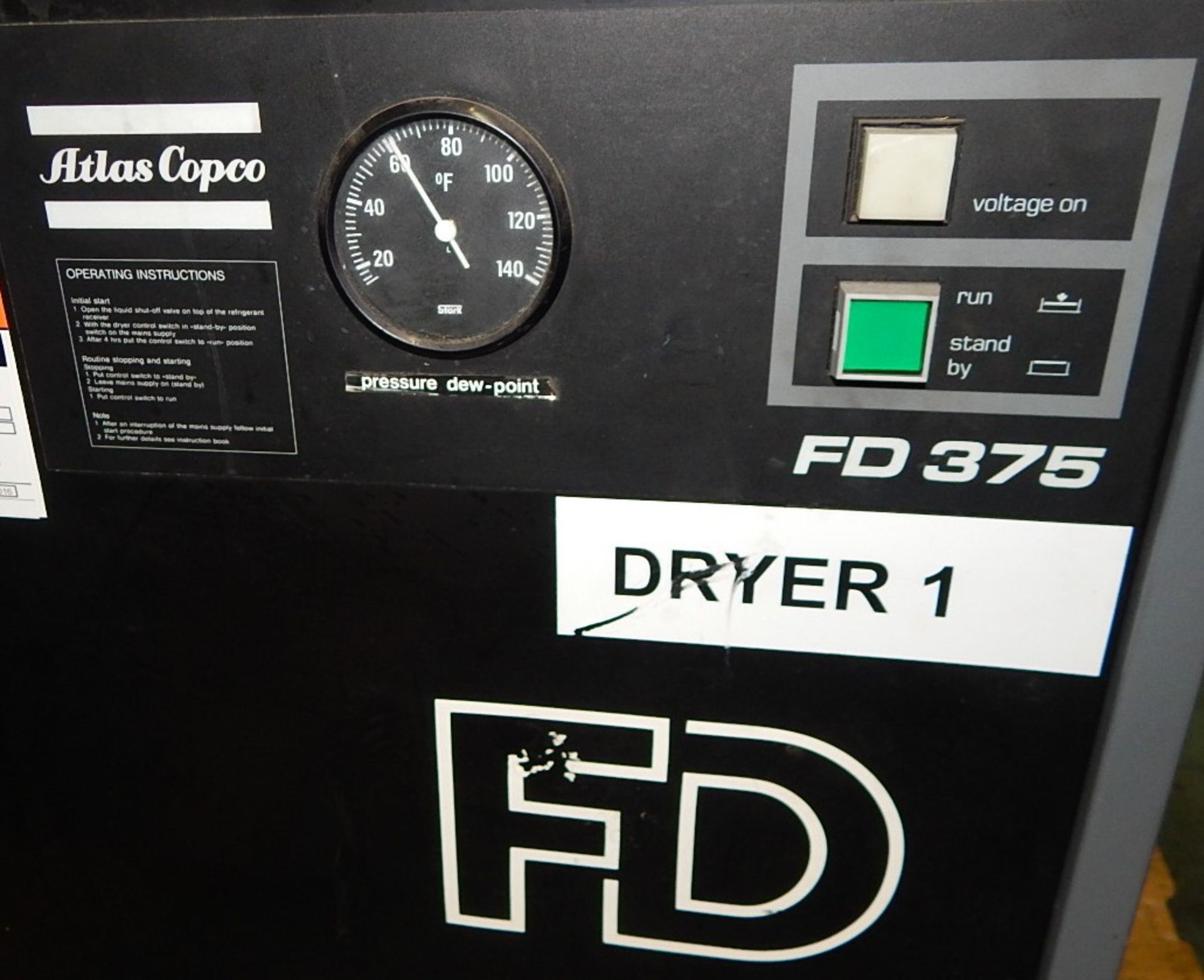 ATLAS COPCO FD375 REFRIGERATED AIR DRYER WITH 290 PSI, S/N: 326418 (CI) [RIGGING FEE FOR LOT # - Image 2 of 5