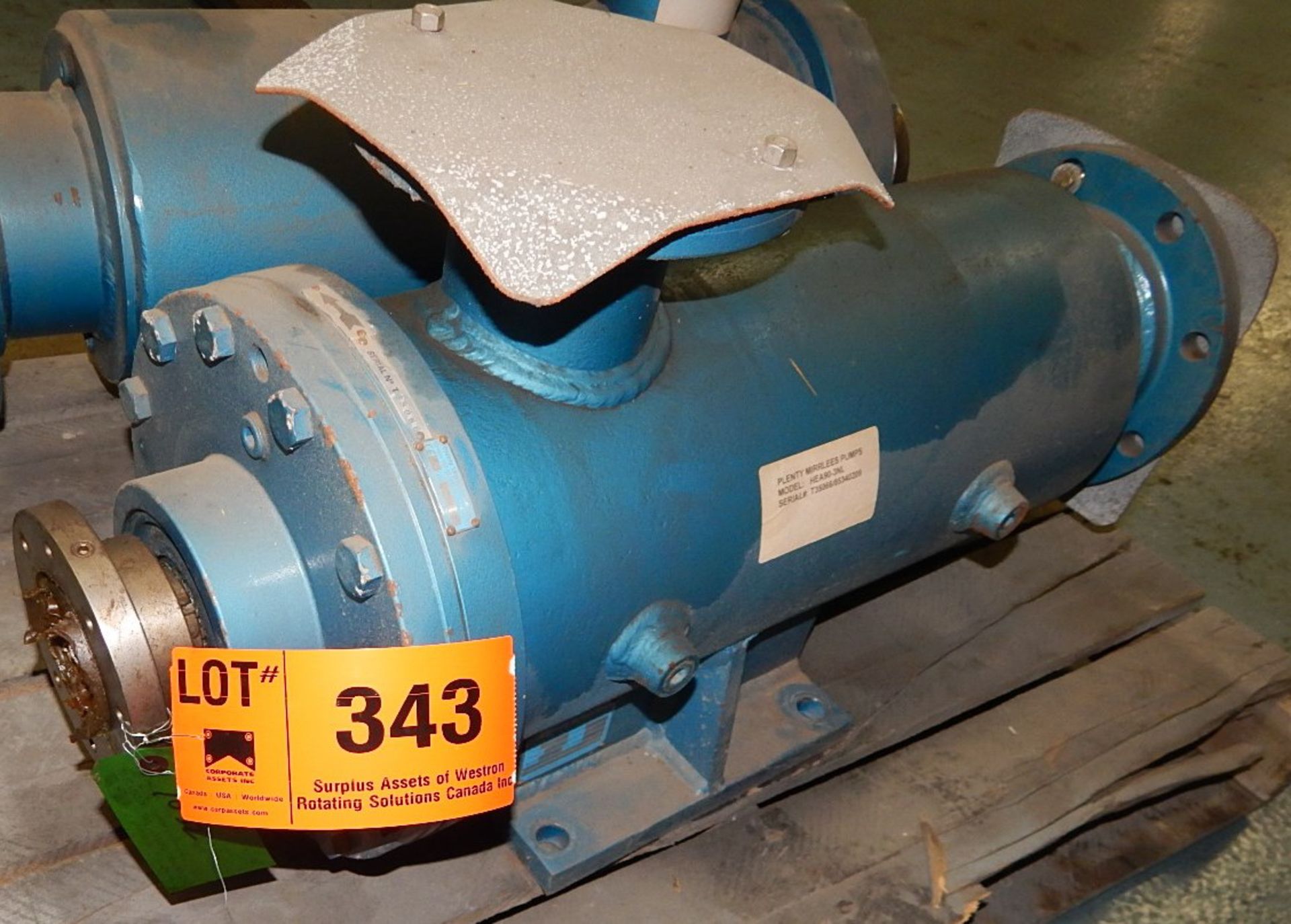 PLENTY MIRRLEES HEA90-3NL PUMP WITH 1150 RPM, 120 PSI, 1819 USGPM, S/N: 35066 (CI) [RIGGING FEE