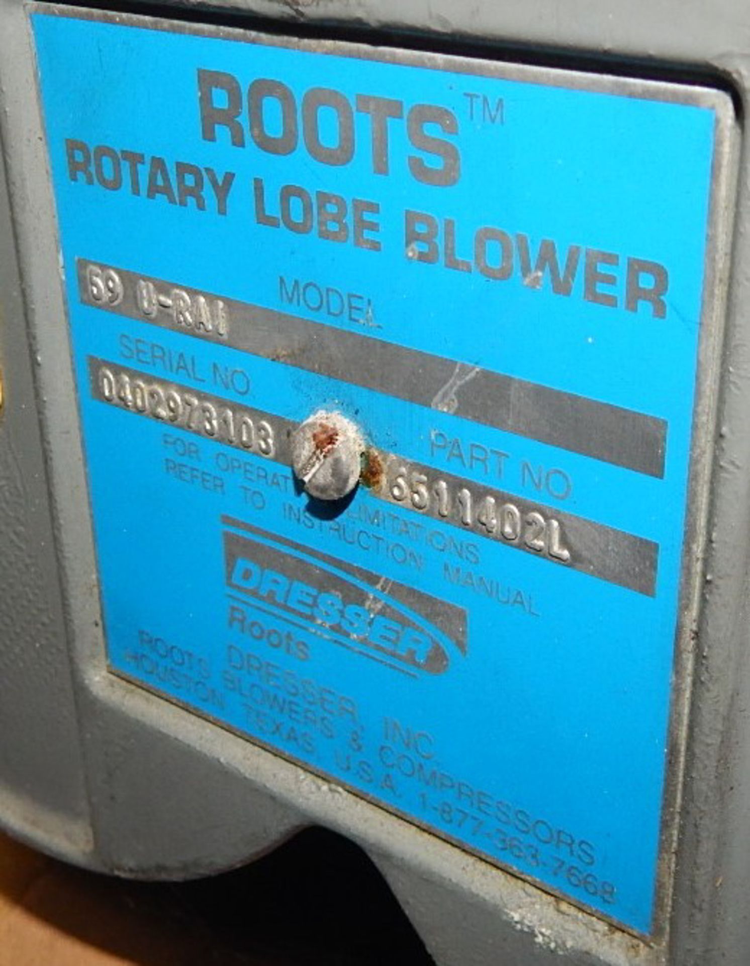 ROOTS 69-U-RAI BLOWER WITH 1-1/8" OUTPUT SHAFT, S/N: 402973103 (CI) [RIGGING FEE FOR LOT #358 - $ - Image 4 of 4