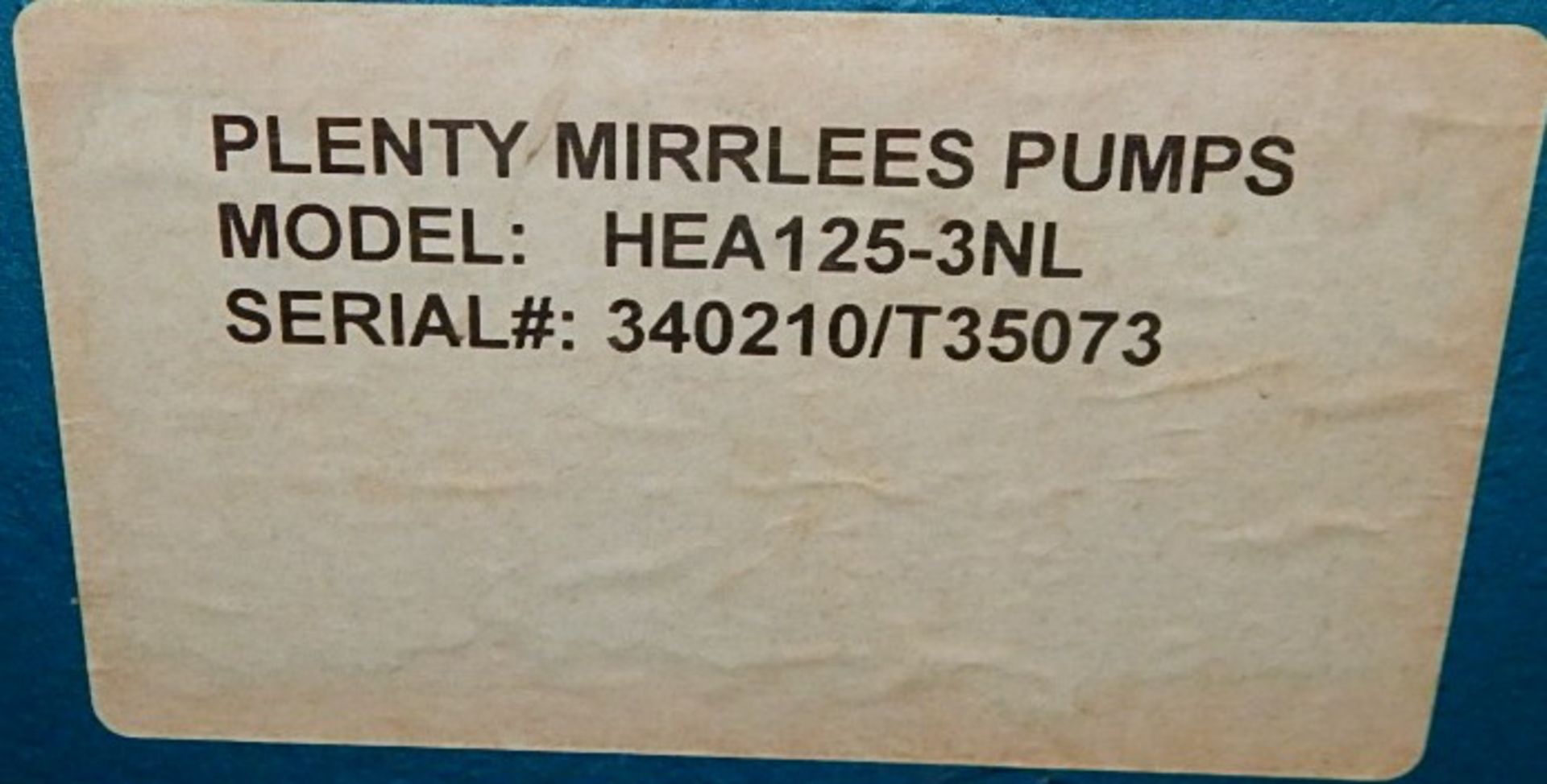 PLENTY MIRRLEES HEA125-3NL PUMP WITH 1150 RPM, 120 PSI, 425 USGPM, S/N: T35073 (CI) [RIGGING FEE FOR - Image 4 of 5