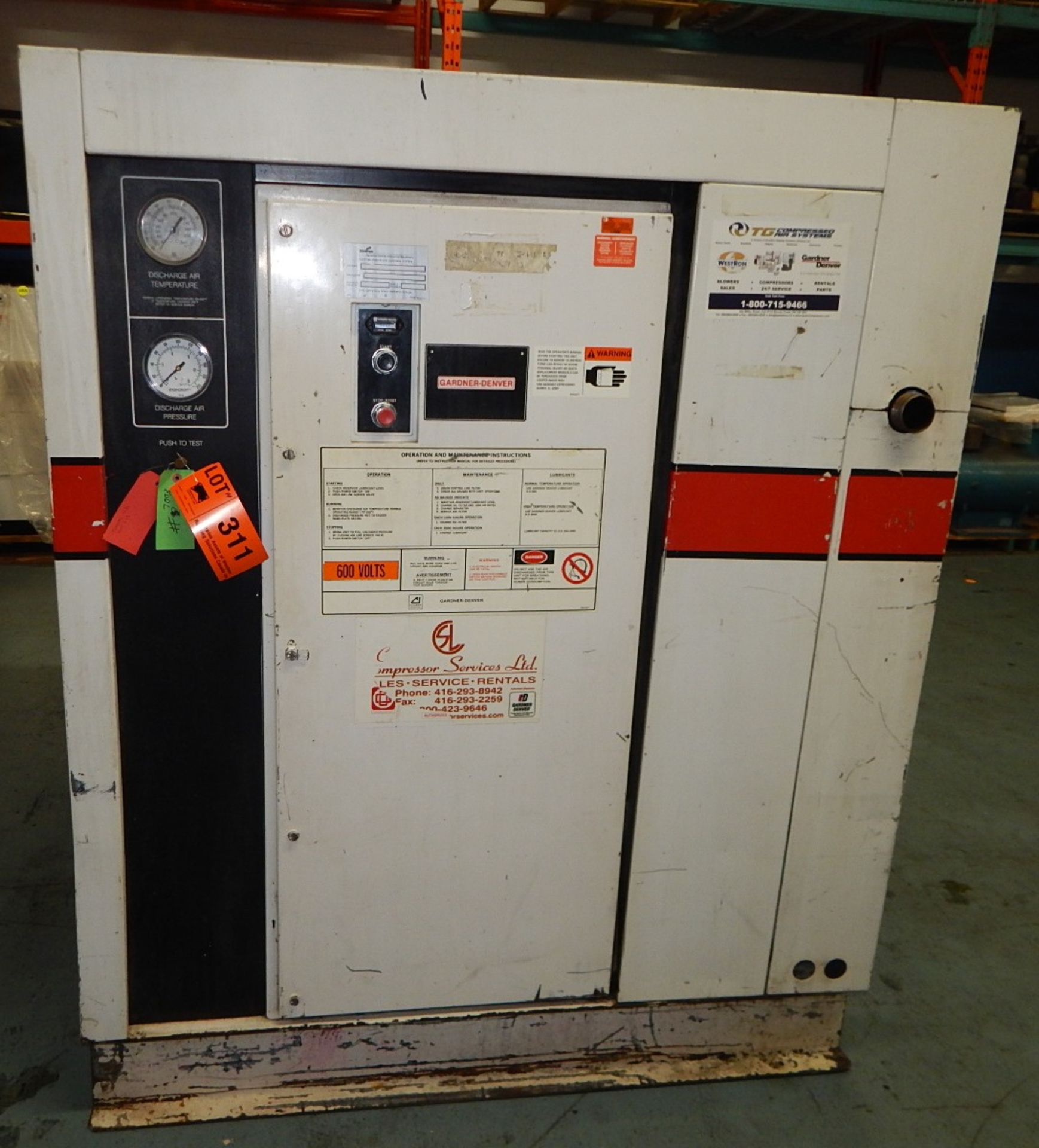 GARDNER DENVER ECPQMC ROTARY SCREW AIR COMPRESSOR WITH 100 HP, 100 PSI, S/N: M34149 (CI) [RIGGING