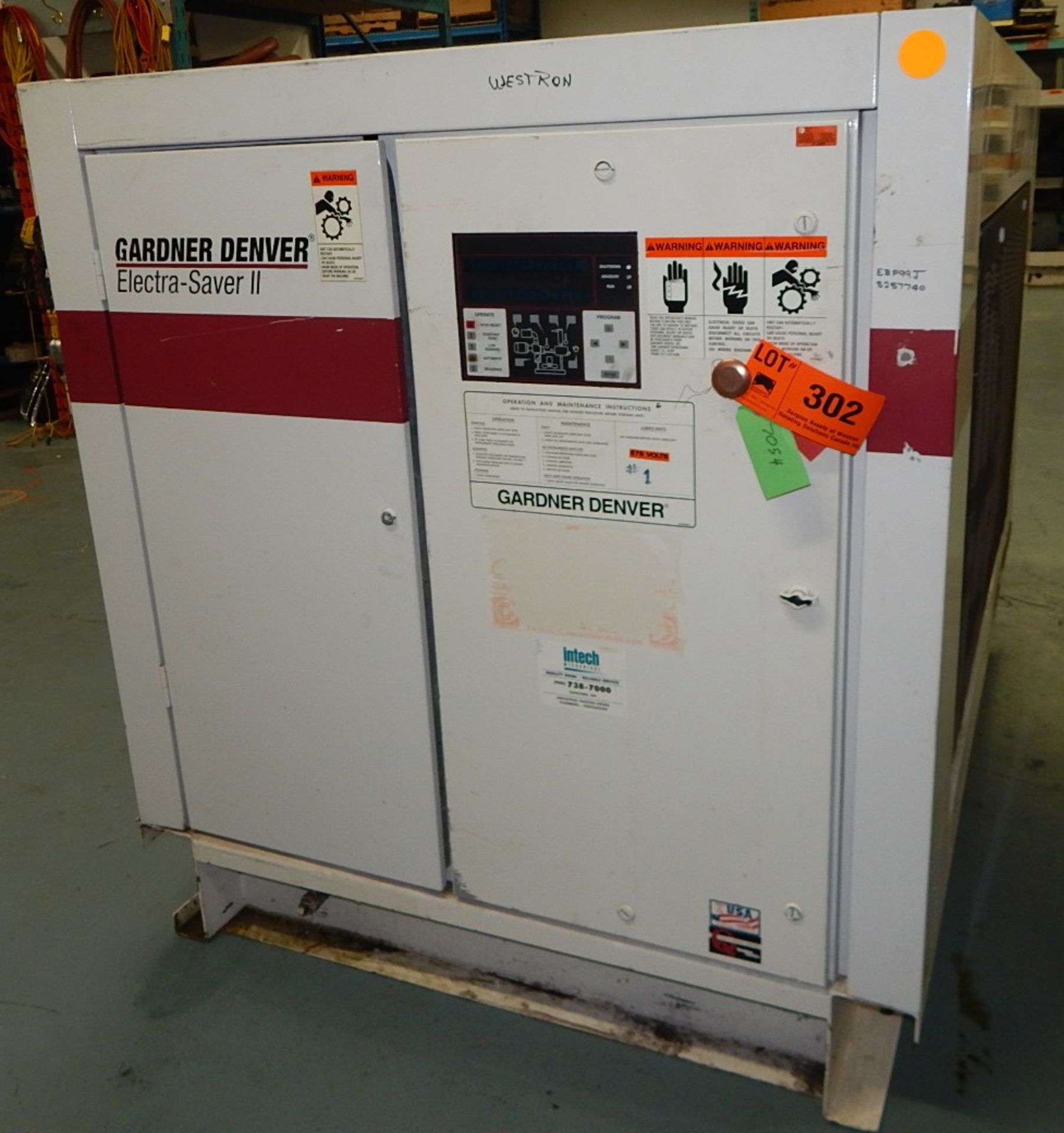 GARDNER DENVER ELECTRA-SAVER II ROTARY SCREW AIR COMPRESSOR WITH 100 HP, 125 PSI, S/N: S257740 (