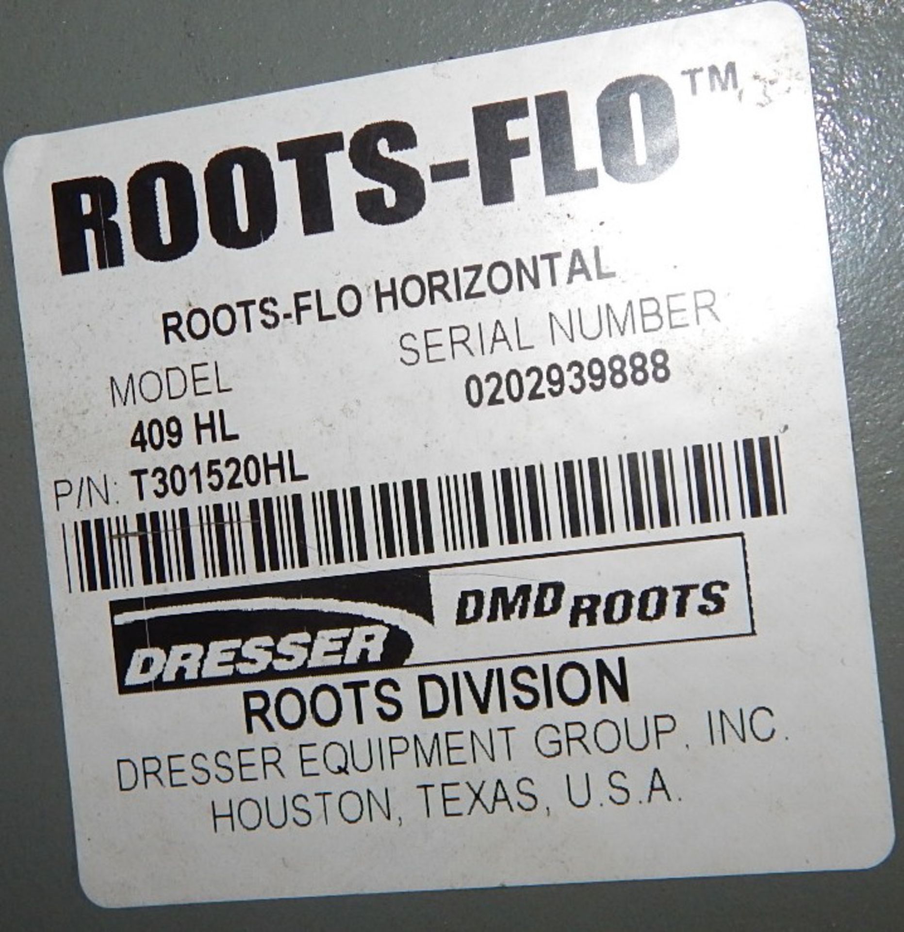 ROOTS 409HL BLOWER WITH 37MM OUTPUT SHAFT, S/N: 0202939888 (CI) [RIGGING FEE FOR LOT #359 - $25 - Bild 4 aus 4