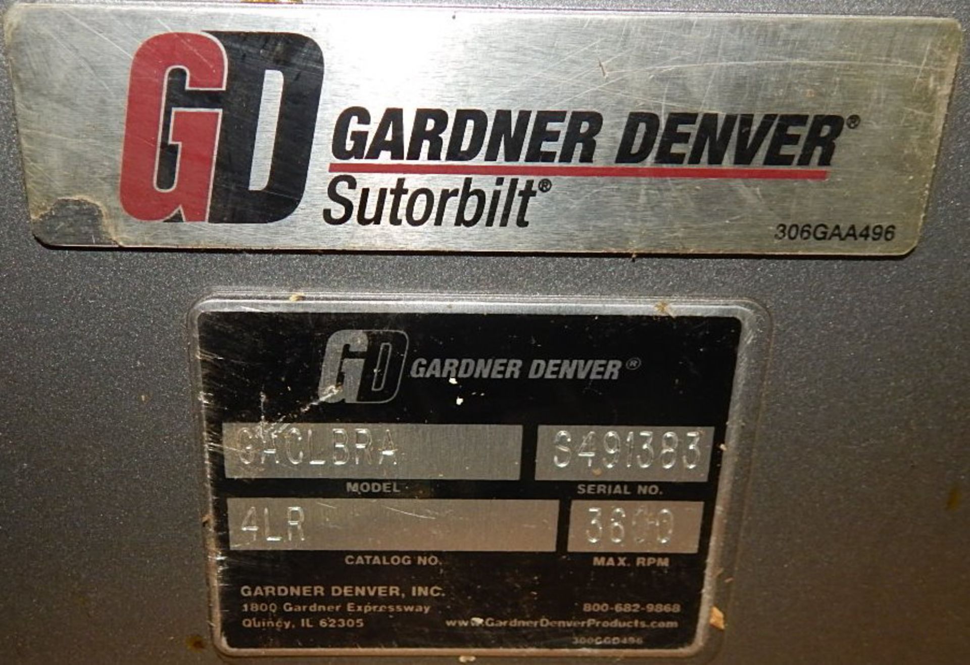 SUTORBIT GARDNER DENVER GACLBRA BLOWER WITH 3600 RPM, S/N: S491383 (CI) [RIGGING FEE FOR LOT # - Image 2 of 2