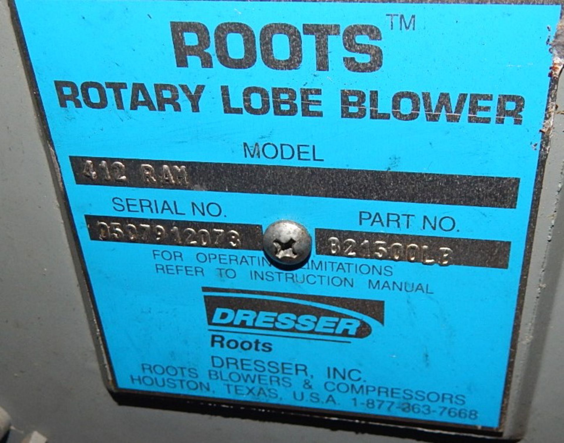 ROOTS MODEL 412 RAM BLOWER WITH 1.5" OUTPUT SHAFT, S/N: 0507912073 (CI) [RIGGING FEE FOR LOT # - Bild 5 aus 5