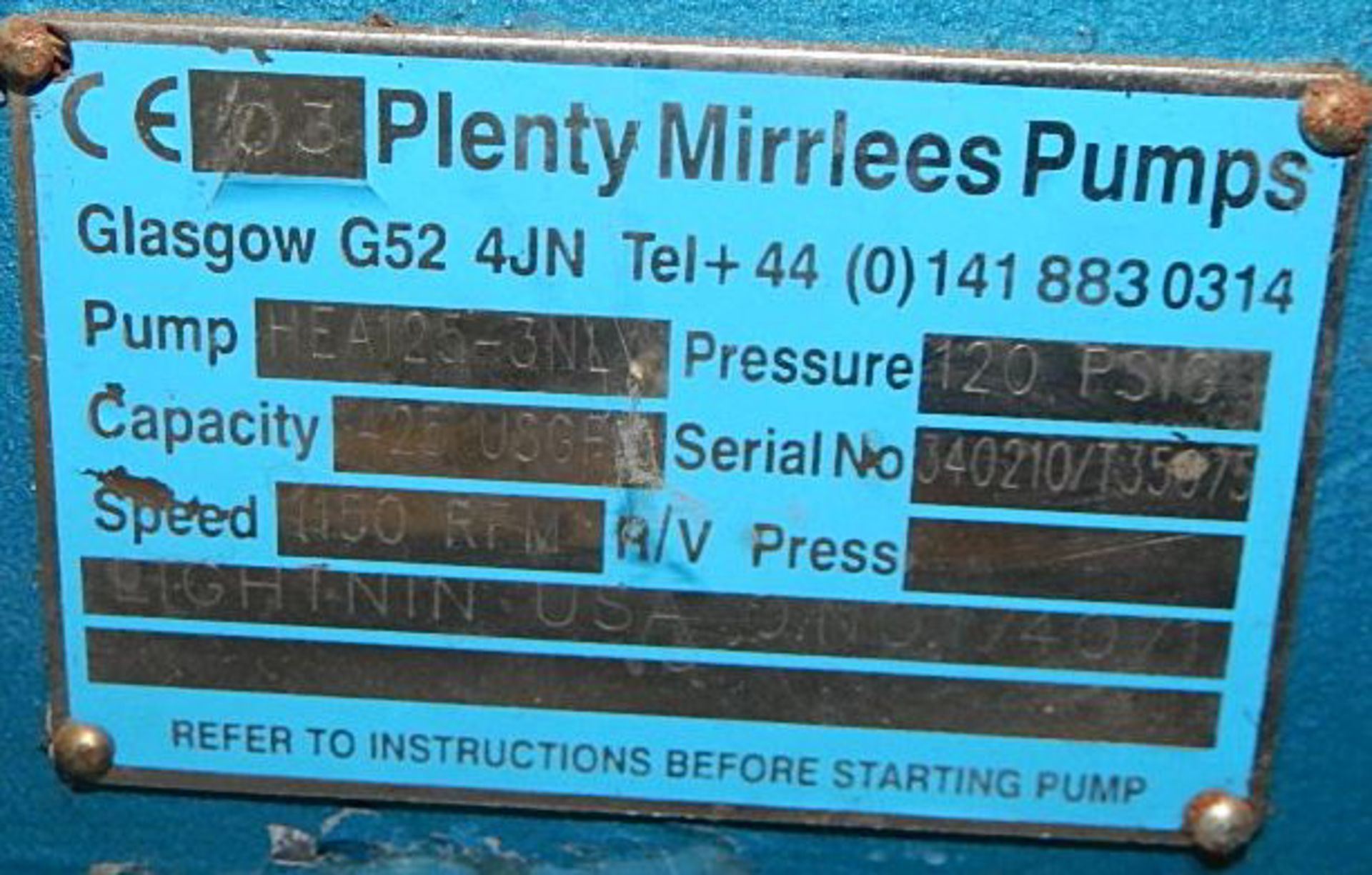 PLENTY MIRRLEES HEA125-3NL PUMP, S/N: T35075 (CI) [RIGGING FEE FOR LOT #333 - $25 CAD PLUS - Bild 4 aus 4
