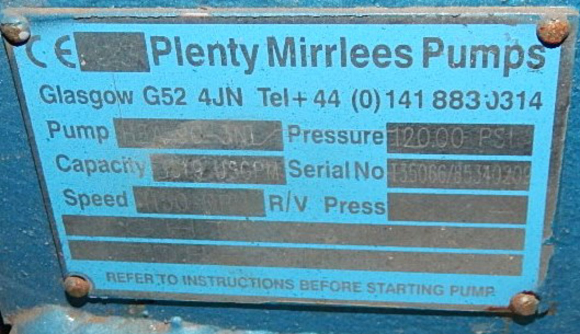 PLENTY MIRRLEES HEA90-3NL PUMP WITH 1150 RPM, 120 PSI, 1819 USGPM, S/N: 35066 (CI) [RIGGING FEE - Image 3 of 3