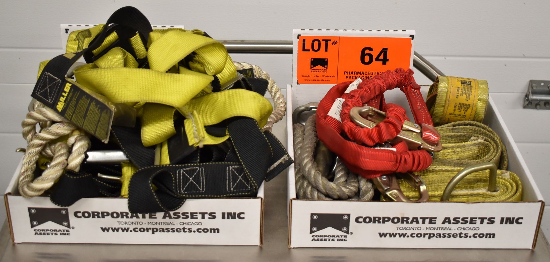 LOT/ (2) MILLER 3640 UNIVERSAL SAFETY HARNESSES WITH SAFETY LINES & ROPES [OPTIONAL PACKAGING FEE $5