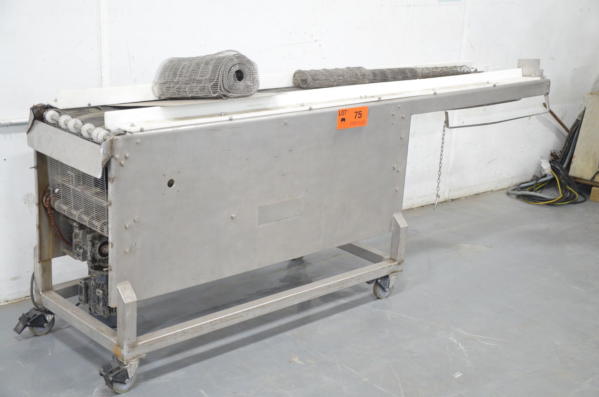 BRIDGE 98"X16" STAINLESS STEEL POWERED MESH BELT CONVEYOR, S/N: N/A [OPTIONAL PACKAGING FEE $25 - Image 2 of 2